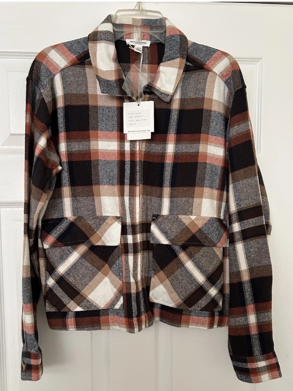 Beach Lunch Lounge Women’s Erika Brown Plaid Shacket Size M